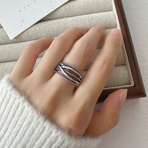 Lightweight Trendy Retro Multi-layer Cross-woven Index Finger Personality Style Vintage Rings ddmyjul