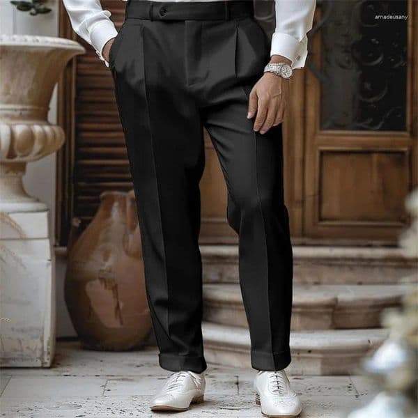 Men's Pants British Style Men Mid Waist Dress 2026 Spring Solid Color Casual Trousers Slim Fit Formal Suit Fashion Male Clothing