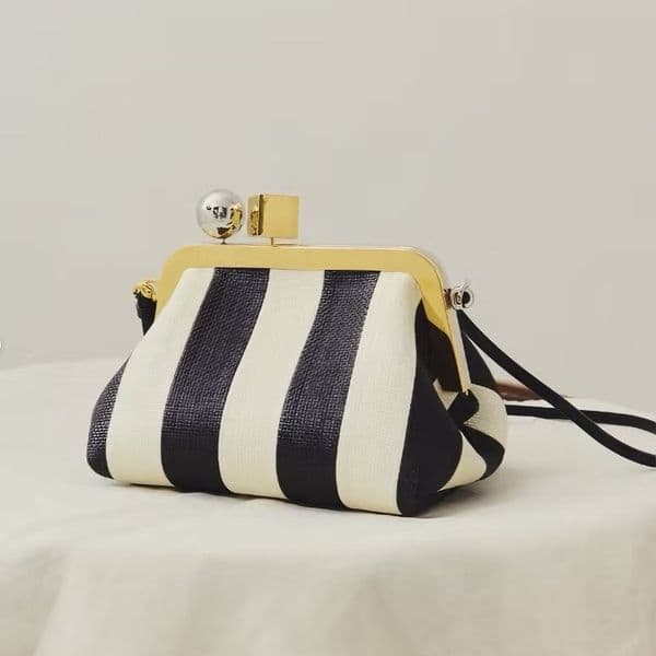 Genuine Leather Evening Bags LA CROISIERE The Berlingot Calf Skin Chic Purses And Handbags Small Party Clutch Fashion Sling Bag Unique Two-Tone Metal Hardware 3510