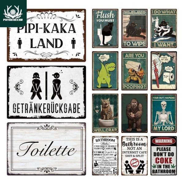 Putuo Decor Restroom Retro Tin Sign Vintage Bathroom Plaque Metal Plates Wall Art Posters Decoration for Toilet Iron Paintings 26H0429