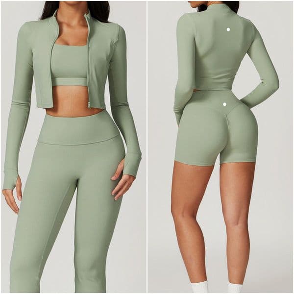 Women's 3 Piece Yoga Set, Jacket + Sports Vest + High Waist Leggings, Elastic Close-Fitting Quick Dry Workout Running Fitness Tracksuit