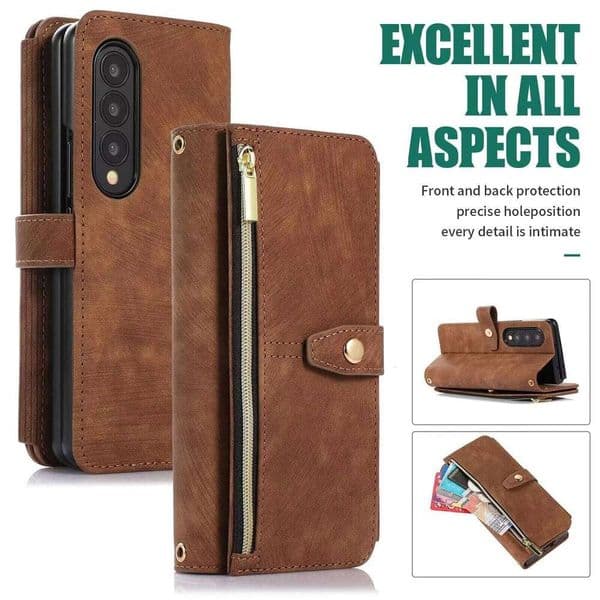 Leather Wallet Phone Case For Samsung Galaxy Z Fold 7 6 5 4 3 Fold7 5G Screen Zipper Purse Card Slot Stand Function Cover S260429