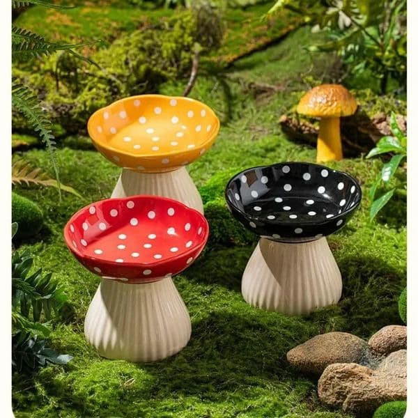 Mushroom Bowl Pet Cat Feeding Bowl Resin Home Decoration Outdoor Statues Crafts Ornaments Cat Water Feeding Neck Protection Bowl 260429