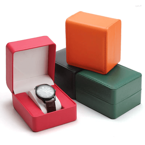 Watch Boxes 1pc Gift Box For Men Single PU Leather Display Case With Clear Lid Travel Storage & Jewelry Organizer