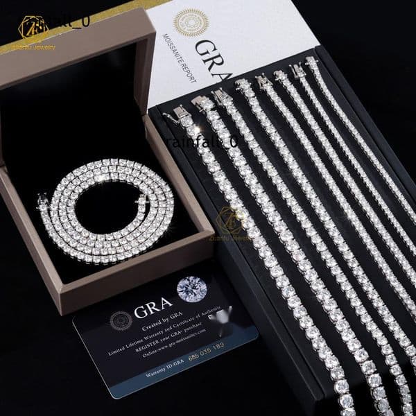 RTS 925 Silver Iced Out Tennis Chain Necklaces 20mm-65mm VVS Moissanite Diamond Tester Hip Hop Style Pass Diamond