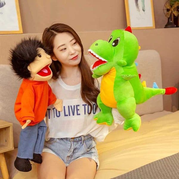 Cute Stuffed Plush Doll Animal Hand Puppet Children Theater Performance Props Dinosaur Panda Scary Plush Toys Kids Gifts L260430