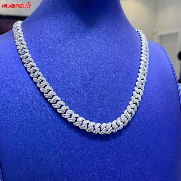 Export Quality VVS Moissanite Diamond Iced Out Hip Hop Cuban Link Chain Necklace In 925 Sterling Silver Luxury Bling Jewelry