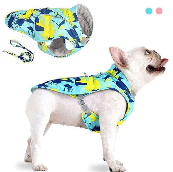2022 New Winter Dog Jacket Harness Waterproof Reflective Dogs Clothing Coat Warm Outfits Pet Clothes Vest with Leash