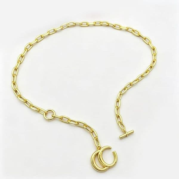 Luxury Inspired Pendant Chain Necklace, 18K Gold Plated Paperclip Link Choker for Women Party Daily Wear