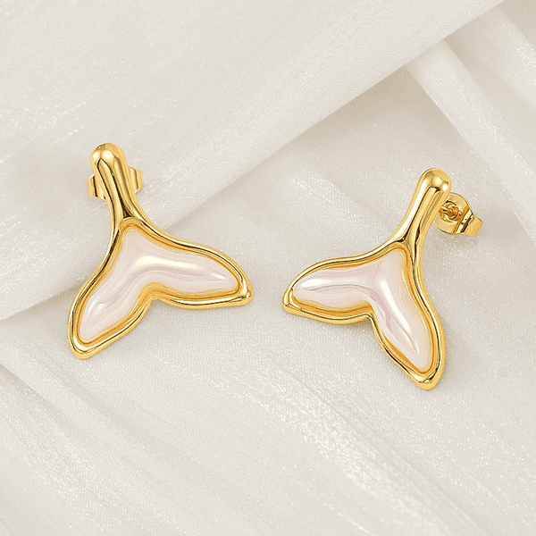 Non Tarnish 18K Gold Plated Mermaid Tail Stud Earrings for Women Gold Earrings Fashion Jewelry Gift for Wife Mother Birthday Wedding Party Jewelry