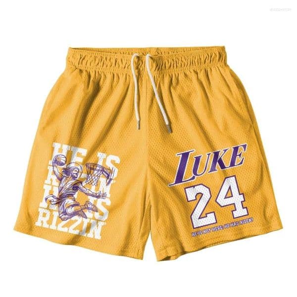 Men's Shorts Luke 24 He Is Rizzin Yellow Christian Mesh Casual Summer Street Basketball Athletic Quick-drying