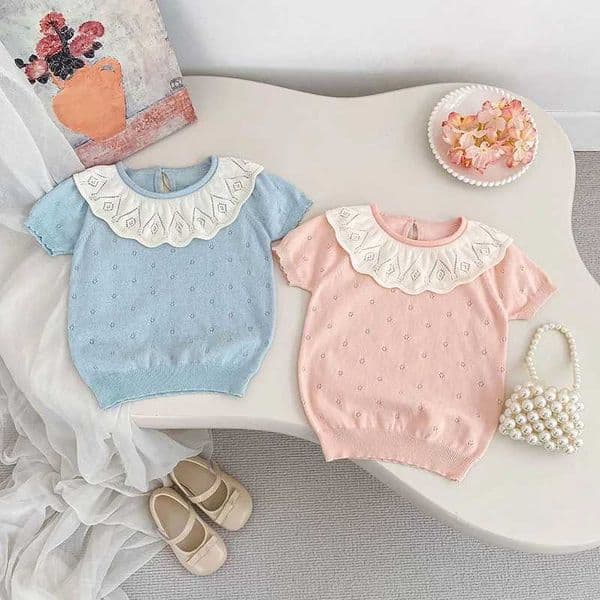 MILANCEL New Summer Kids T-shirt 18M-7Y Sweet Hollow-out Girls Knit Tee Loose Ventilate Children Clothes Baby KnitwearT260430