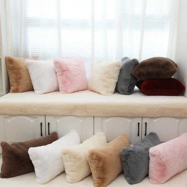 LIVING inc Rabbit Fur Soft Girly Heart Ins Pillow Bed Cushion Sofa Faux Fur Plush Cushion L260430