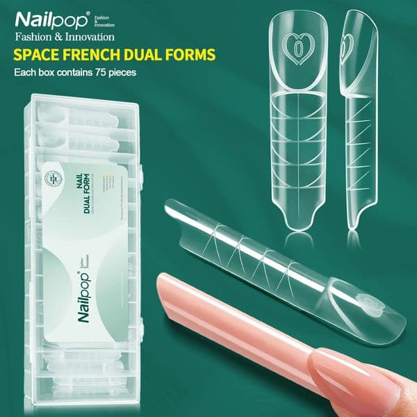 Nailpop Space French Dual Forms 15 Sizes Clear Reusable Dual Molds Nail For Gel Nail Art Specialist Salon Home DIY 60/75/150pcs 260126