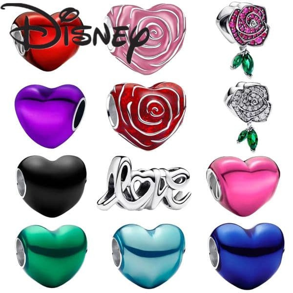 Multicolor Heart Rose Love Charms Beads Original 925 Sterling Silver Fine Pendant Fit DIY Bracelet Necklace Boutique Couple Gift 260124