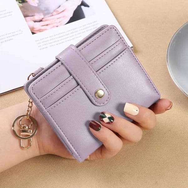 Simple Holder Short Trifold Wallet PU Leather Portable Hangging Card Bag Multifunction with Keychain Pocket Purse Outdoor H260131