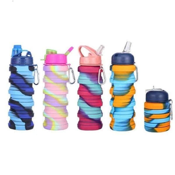 500ML Silicone Foldable For Sports, Reusable Leakproof Water Bottle With Carabiner C260131