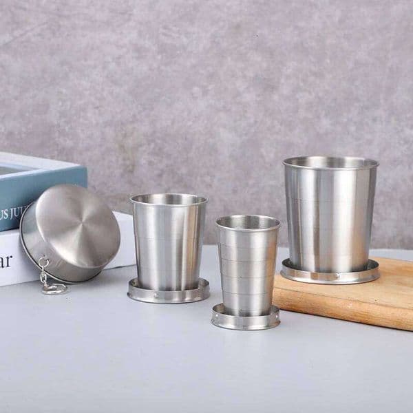 Stainless steel telescopic small wine travel compression keychain portable outdoor folding cup C260131