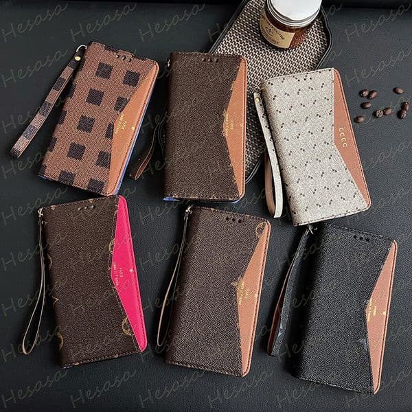 Designer Print Folio Wallet Phone Case for iPhone 17 Air 16 15 Plus 14 13 12 11 Pro Max Luxury Flower Letter Shockpproof Pouch Purse Protection Cover iPhone16 14plus
