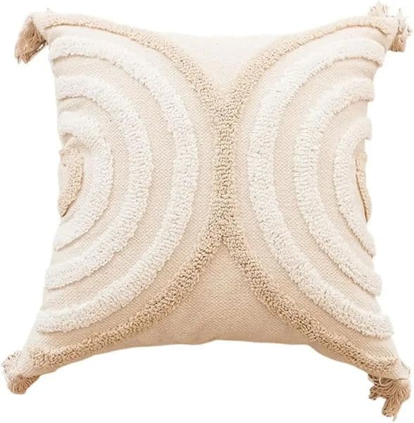 Pillow Case Beige Boho Throw Pillow Covers 18x18 Woven Tufted Decorative Pillowcases with Tassels Bohemian Cushion for Couch Sofa Car 260122BJ