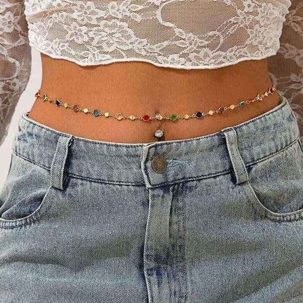 IngeSight.Z Simple Colorful Geometric Crystal Waist Belly for Women 2024 Trendy Bikini Thin Belt Chain Body Jewelry C260131