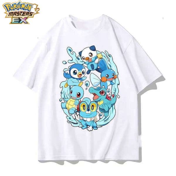 Pokemon Anime Short-sleeved T-shirt for Boys' Summer Clothing, with Pikachu, Charmander and Squirtle Patterns Printed L260131