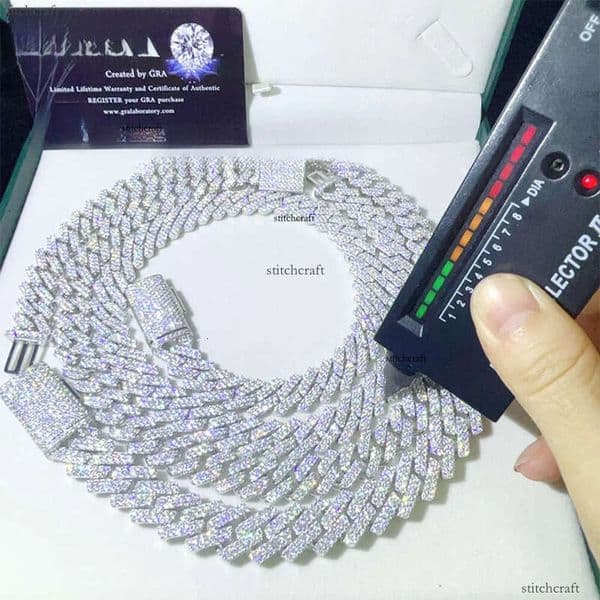 necklace 8mm 10mm 12mm dropshipping gold plated sier hip hop iced out moissanite cuban link chain jewelry