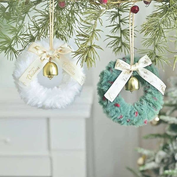 Plush Wreath Window Door Car Hanging Scene Arrangement Christmas Bells Bow Wreaths Party Decoration 26H0202
