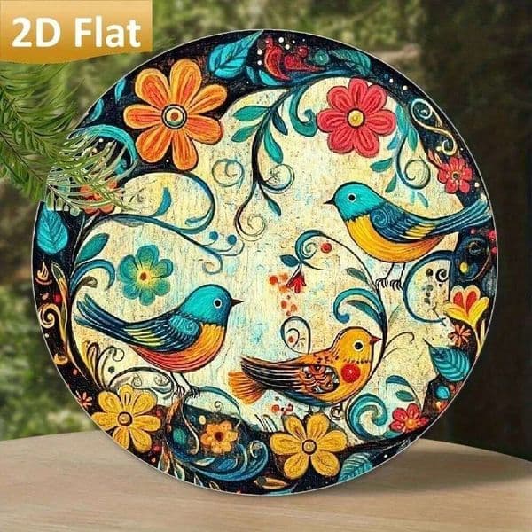 BNTINC 8x8 Inch Vintage Metal Wall Art Sign, Rustic Floral Bird Tin Decor for Home Bar Cafe 26H0202