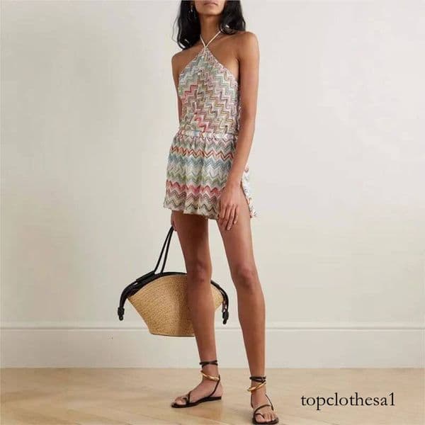 Casual Hang Neck Printed Women Jumpsuit With Lace Up Backless Straight Clothing Summer Beach Vacation Lady Jumpsuits