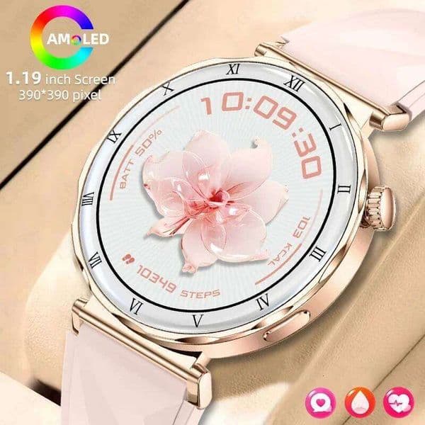 New 1.19"AMOLED Smart Watch Women BT Call Custom Dials Watches Heart Rate Monitor Sport Smartwatch Ladies For Android iOS 26W0202