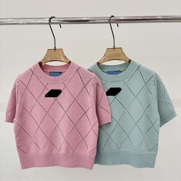 Women Brand Sexy Knit Tees Simple Slim Fit Hollow Out Cropped T Shirt Spring Summer Outdoor Date Plaid Knit Tees