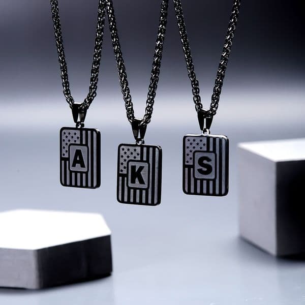 Gun Black 26 Letter Square Brand Pendant Men's Stainless Steel Necklace Gift 55cm