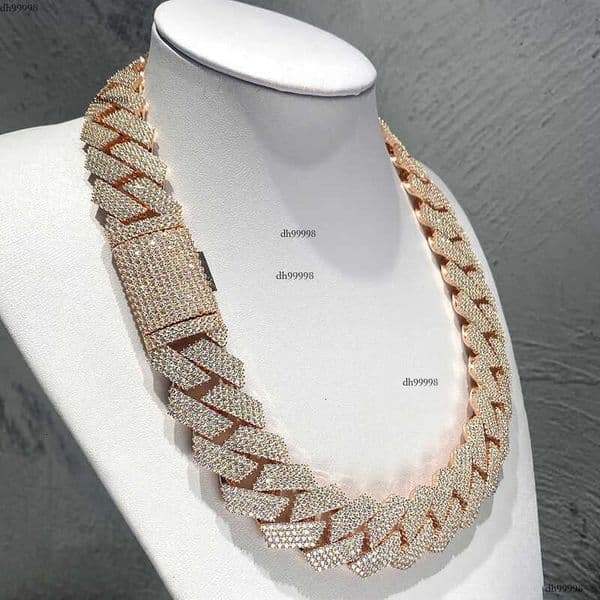 Thick Mens Hip Hop Dia Necklace Sier Iced Out 4 Row Cluster 24mm Moissanite Cuban Chain