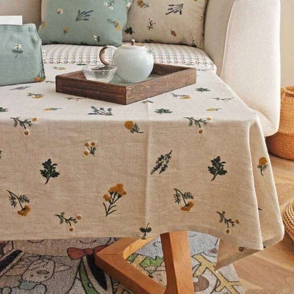 Embroidery Floral Pattern Cotton Linen Tablecloth Luxury for Home Dining Party Kitchen Coffee Picnic Indoor Outdoor Table Decor 26W0202