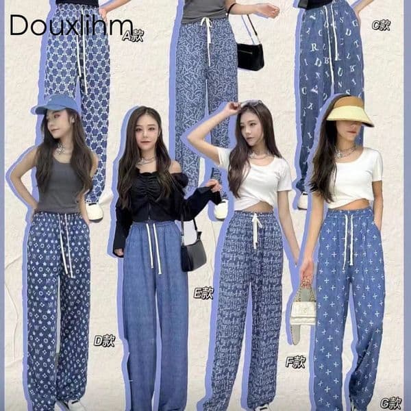 Douxlihm Free Shipping New Designer Clothing 2026 Summer Womens Korean Style Ice Silk Denim Narrow Wide Leg Pants Fashion Versatile Casual Floor Length Pants