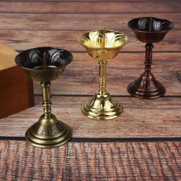 1PC Metal Votive Candlestick Lotus Retro Candle Holders for Daily Pray Buddha Candelabra Butter Lamp Holder Buddhist Y260131