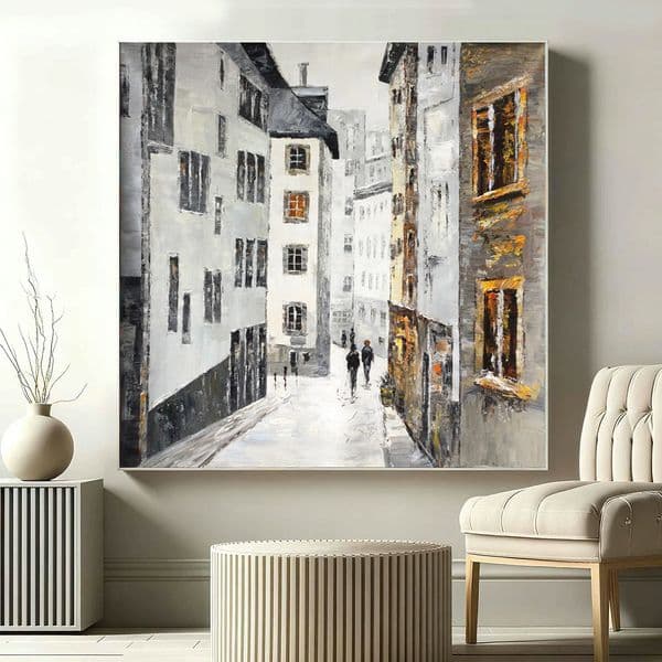 Modern Abstract Urban Street HandPainted Oil Painting on Canvas Art Home Decor Wall Art for Living Room Decoration Picture (No Framed) -H008