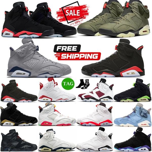 Designer 6 Carmine Sports Shoes Trainers Mans 6S TS Tinker UNC White Hare Outdoor Basketball Shoe Grape Aqua Blue Chrome Oreo Pine Green Black Infrared