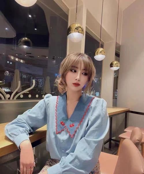 French Style Long Sleeve 2024 Autumn Cherry Embroidery Lace Collar Long Sleeve Denim Shirt Women Casual Denim Shirt 250707