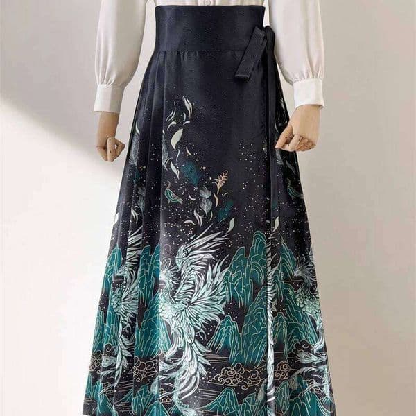 Spring Chinese Style Women's Skirt Jacquard Floral Print One-Piece Horse-Face Design With Sashes Lady's Fashion K710