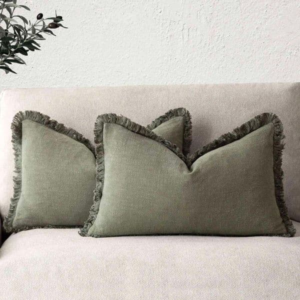 Set of 2 Decorative Linen Fringe Lumbar Throw Pillow Covers Boho Farmhouse Cushion Cover with Tassels Soft Pillowcase for Couch 26Y0202