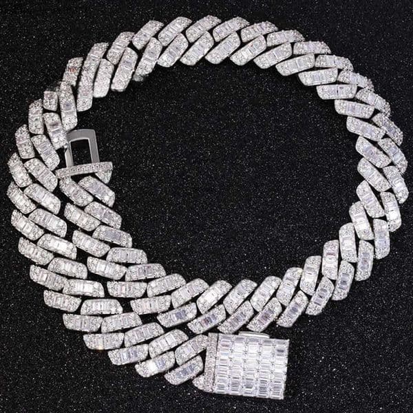 Factory wholesale men's necklace Vvs Moissanite k Necklace Custom Iced Baguette Straight e Cuban Chain Hip Hop Sier Jewelry
