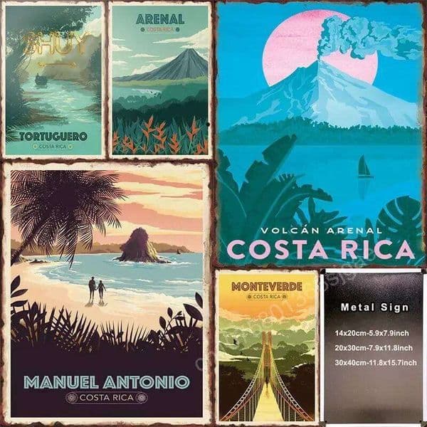 Vintage Metal Tin Sign Poster Costa Rica Volcano Arenal Retro Beautiful Scenery Panting Pictures Plaques Room Coffee Wall Decor 26H0202