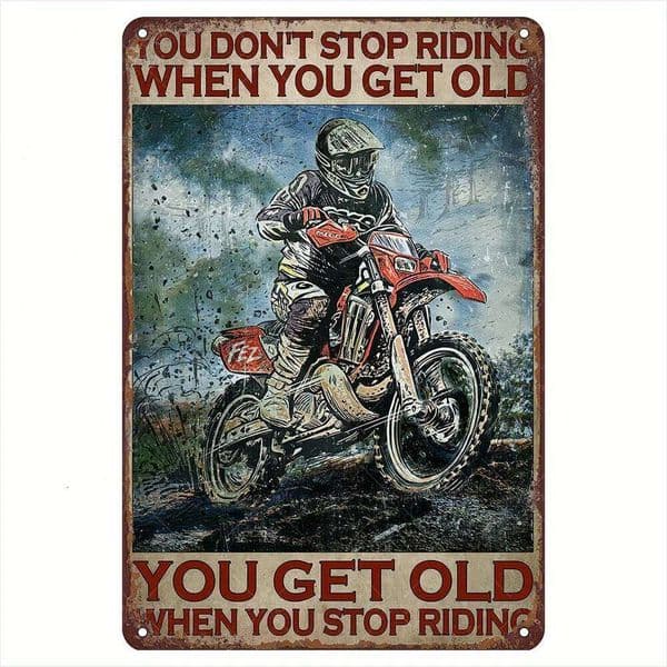 Vintage Motocross Metal Sign with Inspirational Quote - Rustic Wall Art for Man Cave or Garage, Pre-Drilled Easy Hanging, Perfec 26H0202