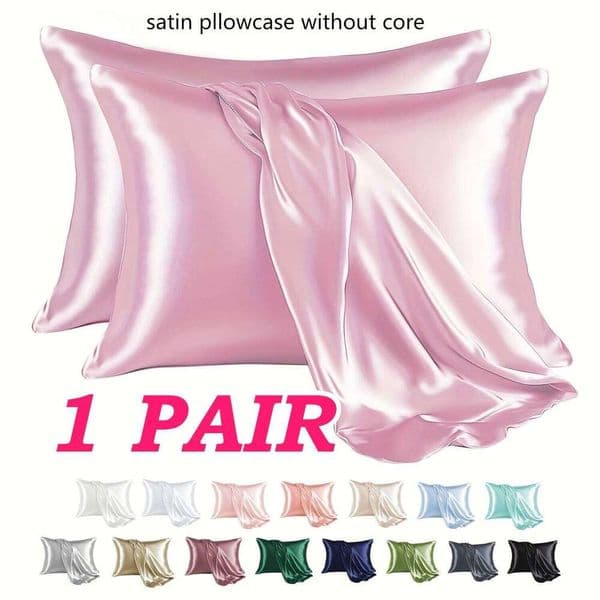 1 Pair Pillowcase - Anti-Allergy Breathable Bedding Polyester Satin with Envelope Closure Machine Washable & Skin-Friendly 26Y0202