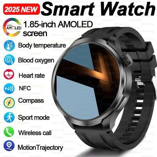 NEW GPS Outdoor fitness NFC Watch Men 1.85 Inch AMOLED Screen BT Call IP67 Waterproof Smart Watches Man 2025 26W0202