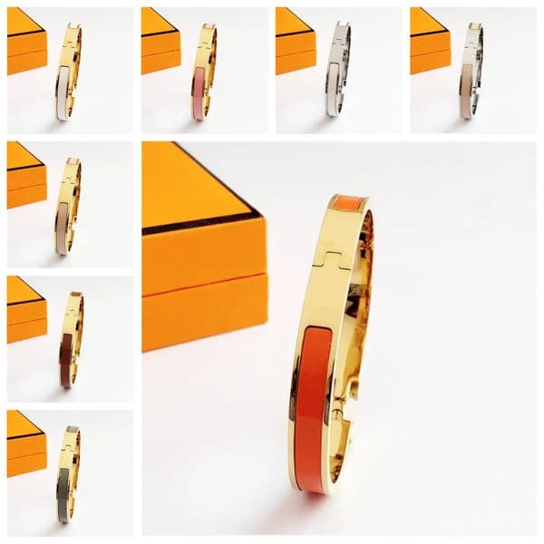8mm Narrow H Bangle Luxury Designer Titanium Steel Bangle Enamel Colorful Bracelets Classic Jewelry Bracelets for Men and Women Couple Fade-ResistantBracelet