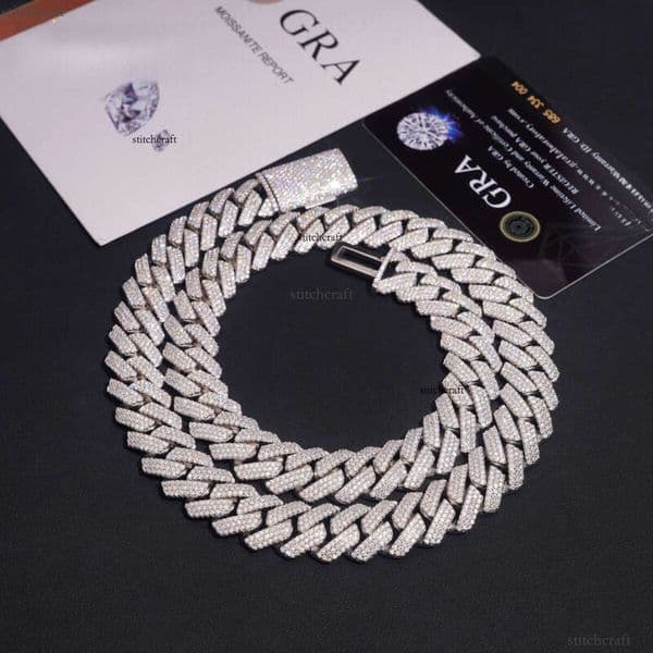 Hip Hop Necklace 15mm 4rows Cuban Link Chain S Gold Plated Pass Test VVS Moissanite Dia Iced Out Jewelry