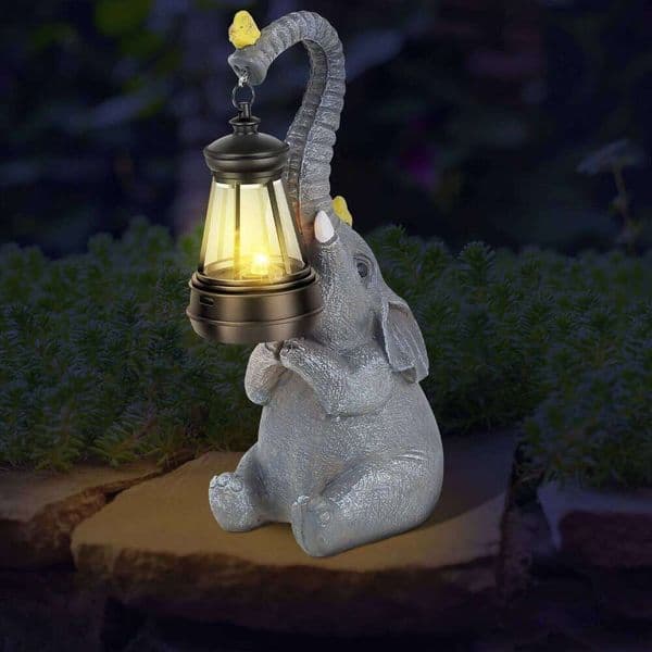 Resin Solar Elephant Garden Statue Waterproof Outdoor Decor Retro Desktop Craft Decorative Lights 26L0202
